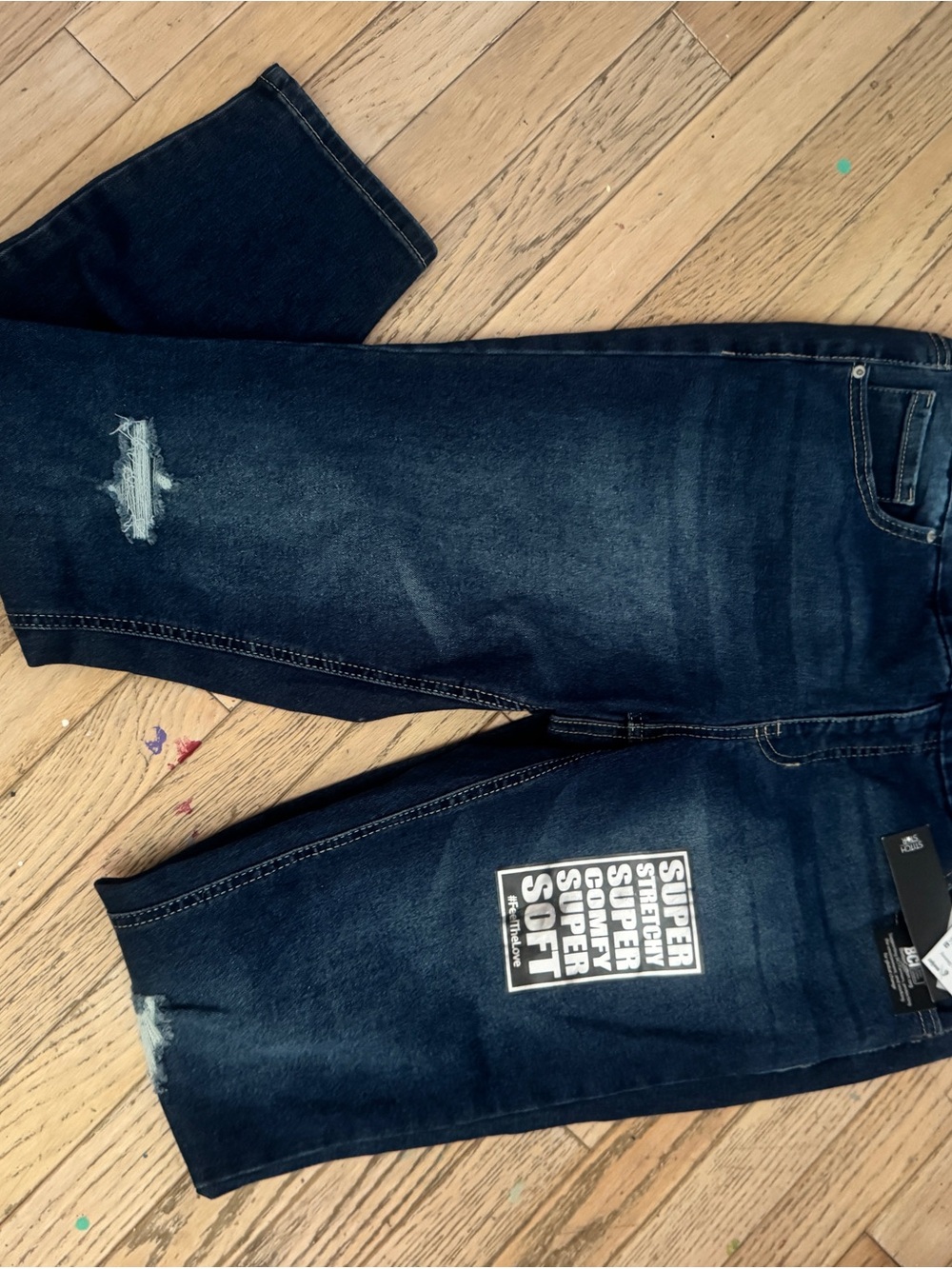 NWT Stitch Star Mid Rise Elastic Waist Distressed Skinny Jeans 1X - Picture 6 of 8